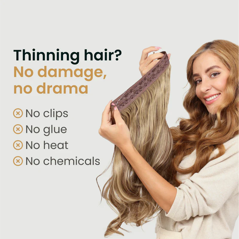 Blonde—High Quality Halo Hair Extensions(Comprising Wavy + Straight)