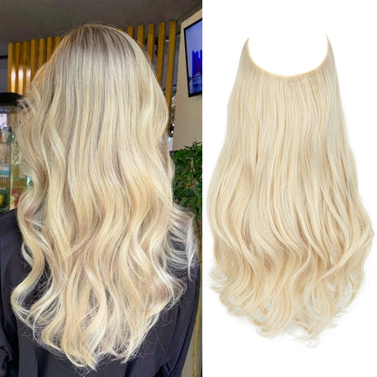 Blonde—High Quality Halo Hair Extensions(Comprising Wavy + Straight)